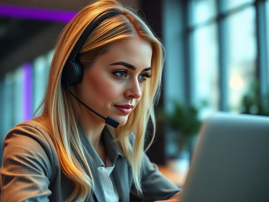 A professional live agent smiling with a headset